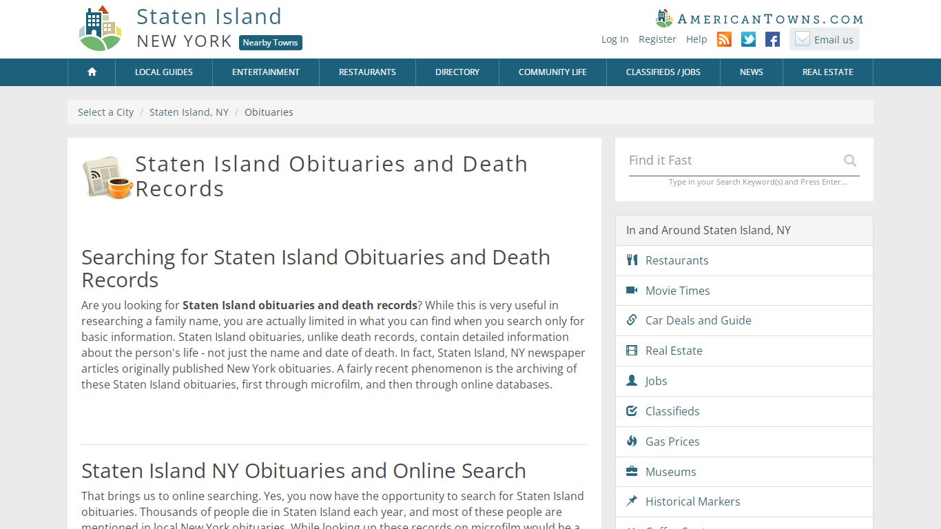 Obituaries Staten Island NY - Staten Island Death Records